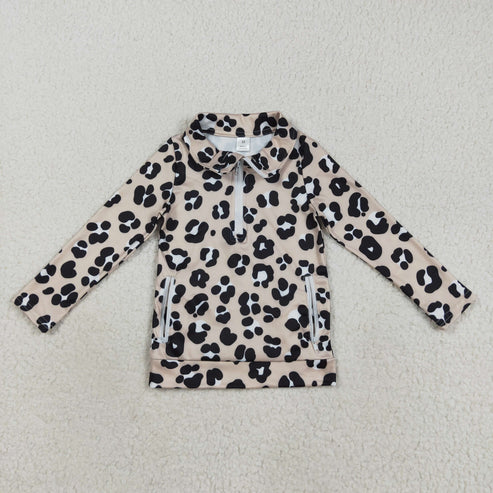 8.4 GT1072 Baby Girls Long Sleeves Black Leopard Pockets Zipper Yoga Jackets