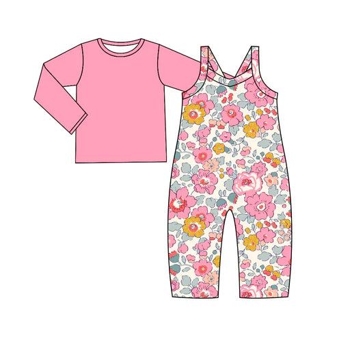 5.29 GLP2008 Baby Girls Pink Flowers Straps Jumpsuits Shirts 2pcs Sets Preorder