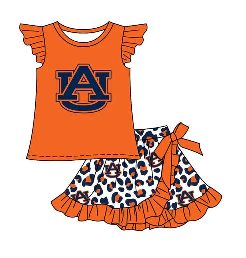 7.5 Custom Moq 3 Baby Girls AU Team Top Ruffle Leopard Skort Shorts Clothes Sets