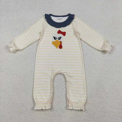 10.31 Sibling Baby Girls Stripe Embroidery Turkey Tunic Ruffle Pants Thanksgiving Set Footie Rompers