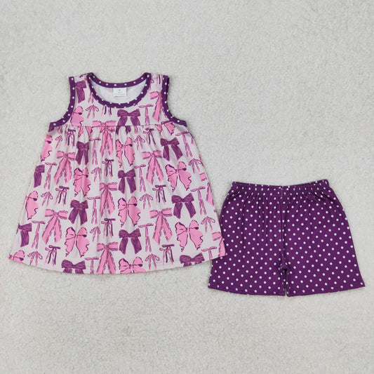 3.26 GSSO2105 Baby Girls Purple Bows Tunic Top Dots Shorts Clothes Set