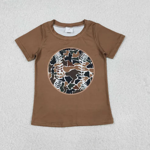 12.8 BT1429 Baby Boys Brown Short Sleeve Camo Baseballs Team T-shirts Top