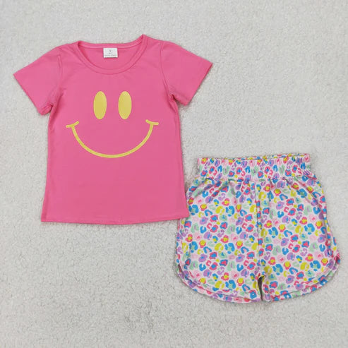 4.2 GT0959+SS0475 Baby Girls Pink Smile Top Colorful Leopard Short Set