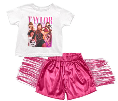 5.14 Girls Country music singer short-sleeved fringe shorts suit