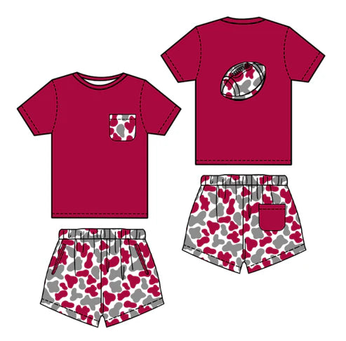 10.22 BSSO1553 Baby Boys Red Grey Camo Pockets Back Football Shorts Team Clothes Sets