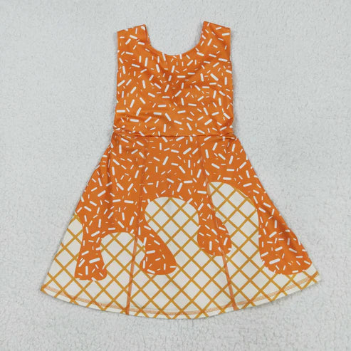 8.12 GSD2750 Baby Girls Orange Drip Sleeveless Shorts Team Yoga Active Knee Length Dress