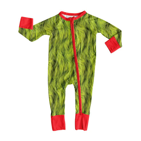 7.30 LR2498 Baby Boys Green Christmas Zipper Rompers Preorder