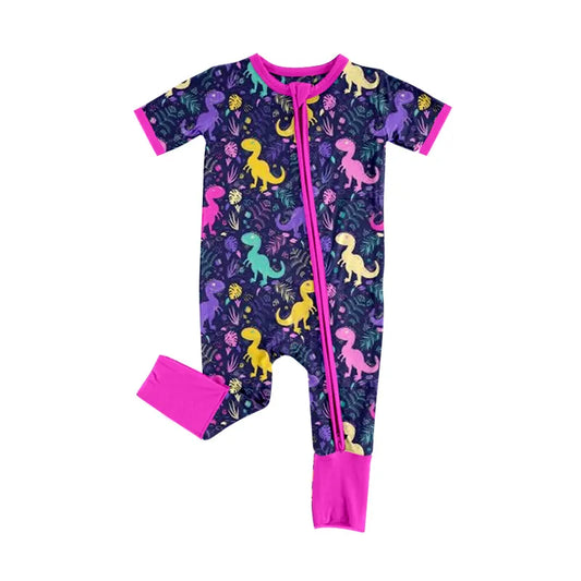 4.4 CUSTOM ORDER MOQ 3PCS EACH DESIGN BABY GIRL CLOTHES DINOSAUR ZIPPER GIRL SUMMER ROMPER 1