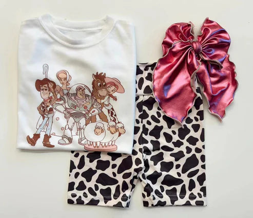 3.31 GSSO2459 Baby Girls Cartoon Ships Top Cow Print Short Set Preorder