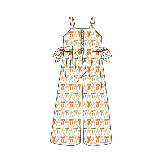 6.12 SR3147 Baby Girls Straps Orange Bows Plaid Button Pant Jumpsuits Preorder