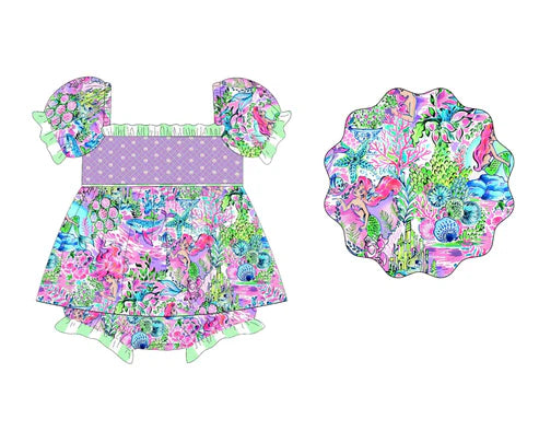 4.16 SR3042 Baby Girls Short Ruffle Sleeves Floral Skort Ruffle Rompers Preorder