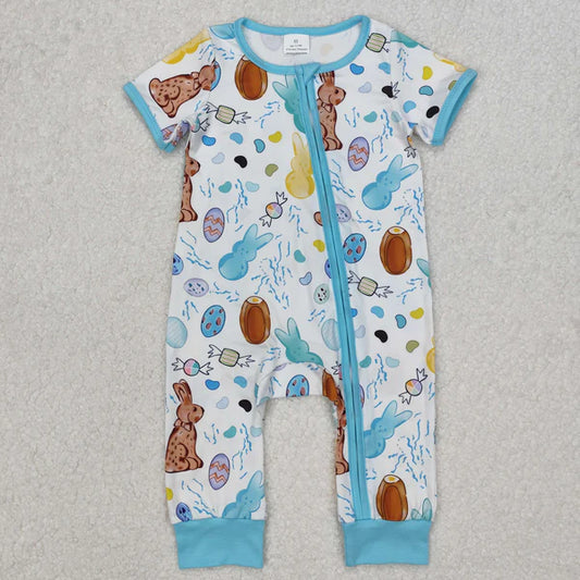 3.11 SR2713 Baby Infant Boys Easter Rabbits Zip Romper