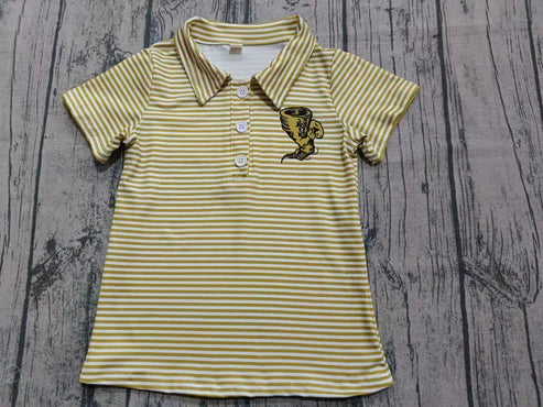 8.18 Custom Moq 5 Baby Boys Yellow Stripes Button Team Short Sleeve Pullovers Tops