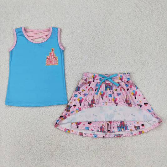 3.26 GSD2072 Baby Girls Castle Princess Shirt Skirt Clothes Set