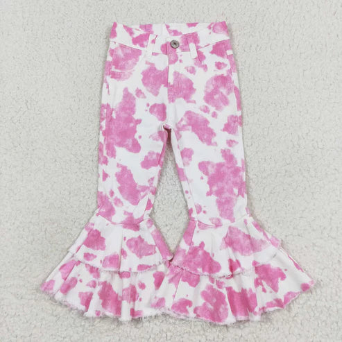 L-3.7  P0406 Pink and white cow-print denim pants