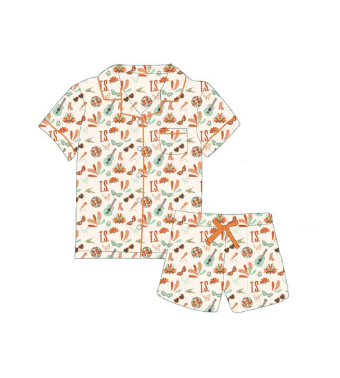 11.3 GSSO2803 Baby Girls Glasses Guitars Button Pockets Shorts St Patrick Pajamas Sets Preorder