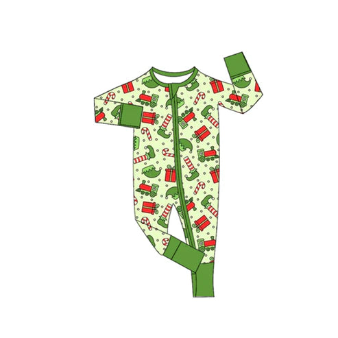 9.19 LR2670 Baby Boys Green Hats Candy Cane Christmas Zipper Footie Rompers Preorder