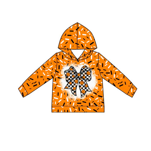 10.29  Custom Moq 8 Baby Kids Orange Sprinkles Drip Basketball Bows Team Hoodies Tops