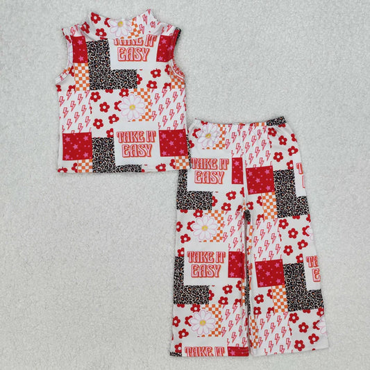 3.14 GSPO1952 Baby Girls Western Easy Flowers Top Bell Pants Clothes Set