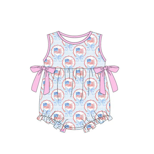 12.20 MOQ:5pcs SR3820 pre-order baby girl clothes flag print toddler girl 4th of July summer romper