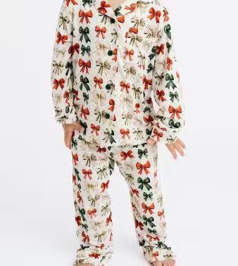 9.2 GLP2768 Baby Girls Green Red Bows Plaid Button Pocket Top Pant Christmas Pajamas Set Preorder