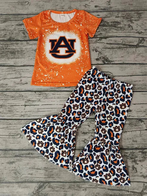 5.5 Baby Girls Orange Team Top Leopard Bell Bottom Pants Clothes Preorder(moq 3)