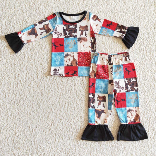 GLP0339 / BLP0136 Sibling Western Baby Cow Long Sleeve Pajamas