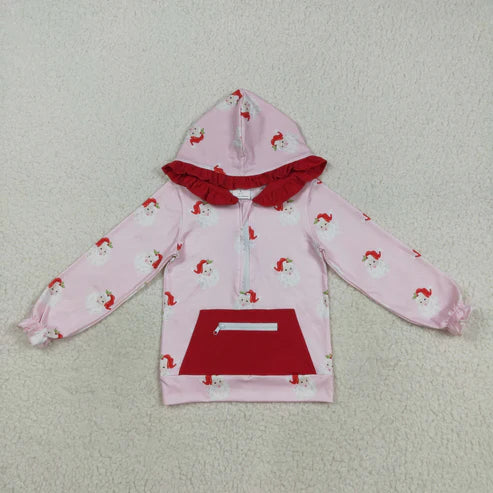 8.4 GT1047 Baby Girls Pink Long Sleeves Santa Pocket Zipper Hoodies Top