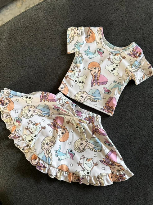 4.9 GSD2358 Baby Girls Cartoon Princess Top Skirts Sets Preorder