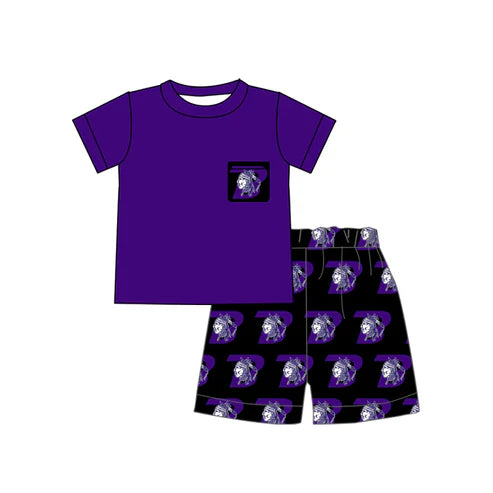 7.4 Custom Moq 3 Baby Boys Black Purple Pocket Top Shorts Team Clothes Sets