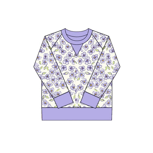 10.18 GT1297 Baby Girls Lavender Flowers Long Sleeve Yoga Tee Shirts Top Preorder