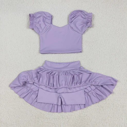 5.15 GSD2099 Baby Girls Lavender Yoga Shirt Skirt Active Wear Clothes Set