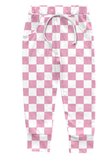 5.8 Pink and white checkered pants for girls