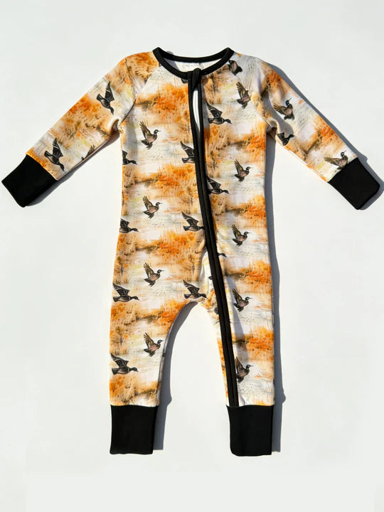 12.11 MOQ:5pcs LR2985 pre-order baby boy clothes mallard print toddler boy winter romper