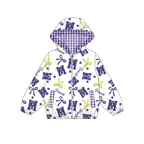 10.11 Custom Moq 8 Baby Girls Purple Bobcats Team Zipper Hoodies Tops