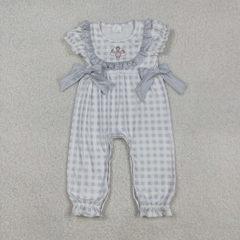9.16 SR1970 Baby Infant Girls Thanksgiving Turkey Bows Romper