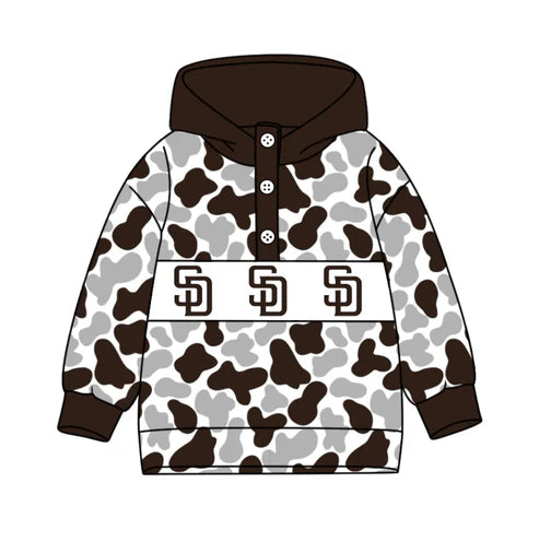 10.15 Custom Moq 8 Baby Boys Brown Grey Camo SD Team Button Hoodies Top