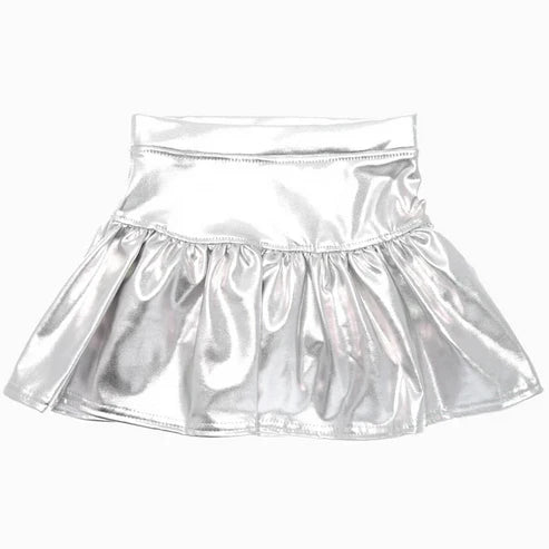 GLK0042 Baby Girls Silver Leather Skort Skirts Preorder