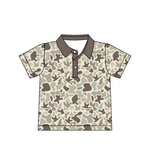 6.7 BT1261 Baby Boys Short Sleeves Khaki Ducks Camo Button Polo Shirts Top Preorder