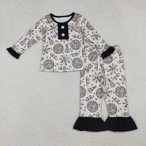 10.31 Mama and Me Fireworks Stars Button Ruffle Pants Happy New Year Pajamas Sets Pants With Belt