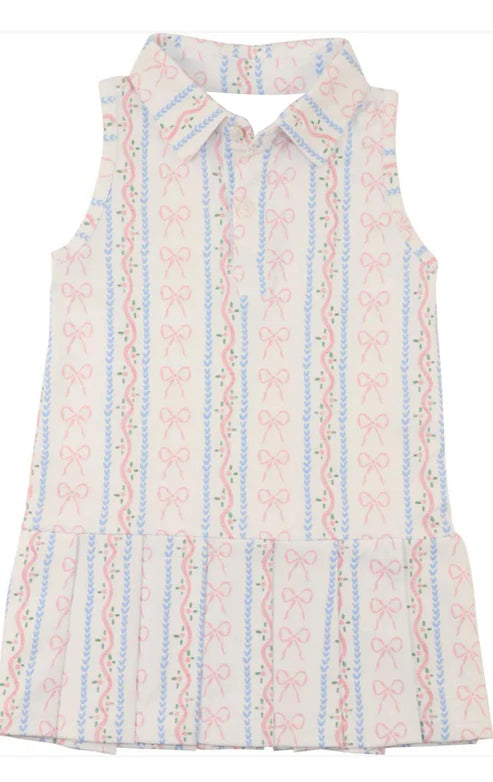 4.21 GSD2484 Baby Girls Sleeveless Bows Flowers Stripe Button Knee Length Dresses Preorder
