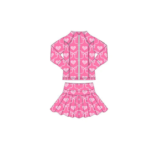 10.27 GLD1391 Baby Girls Pink Smiles Hearts Zipper Jacket Skorts Valentine Yoga Clothes Sets Preorder