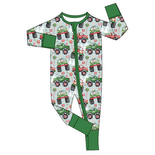 5.26 LR1923 Baby Infant Boys Christmas Trucks Zip Rompers preorder