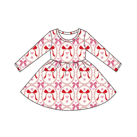 11.24 MOQ:5pcs GLD1541 pre-order toddler girl clothes bows print girl Valentine dress