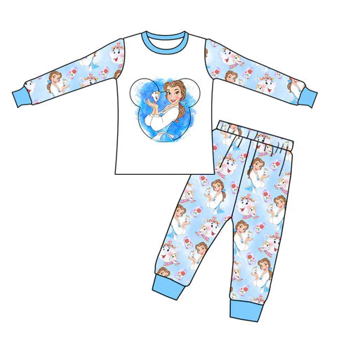 6.23  Custom Moq 3 Baby Girls Princess 4 Cartoon Pants Pajamas Clothes Sets