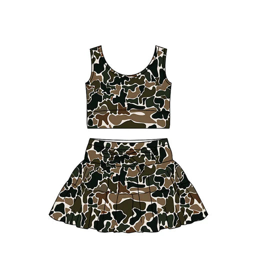 12.9 MOQ:5pcs GSD3308 pre-order toddler girl clothes camo print girl yoga summer skirt set