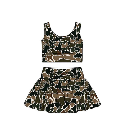 12.9 MOQ:5pcs GSD3308 pre-order toddler girl clothes camo print girl yoga summer skirt set
