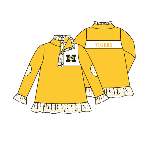 8.30  Custom Moq 5 Baby Girls Tigers Team Zip Pullovers Tops Tee Shirts