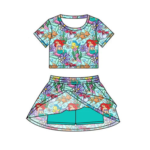 7.7 Custom Moq 3 Baby Girls Mermaid Cartoon Top Skirt Skort Sets