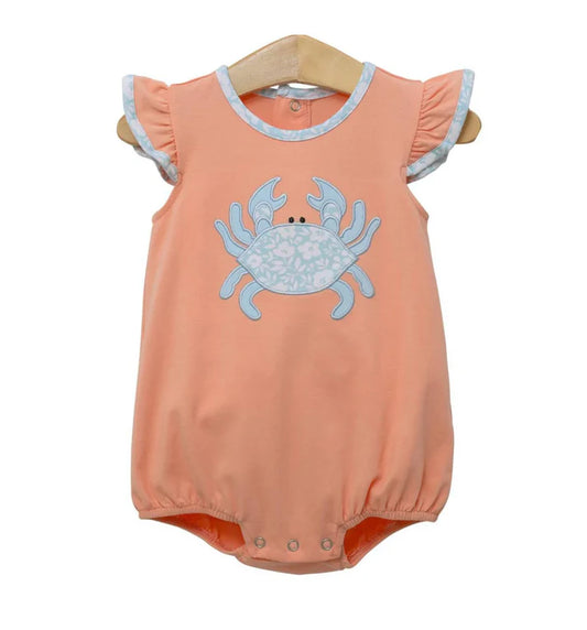 4.18 SR3057 Baby Girls Flutter Sleeves Crab Ruffle Rompers Preorder